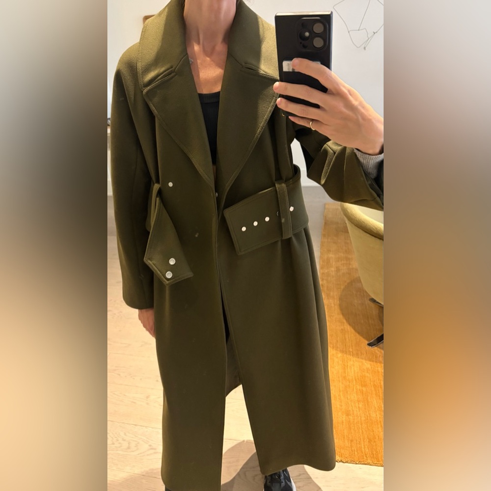 Olive Green Belted wool long coat H&M Studio - Picture 4 of 8